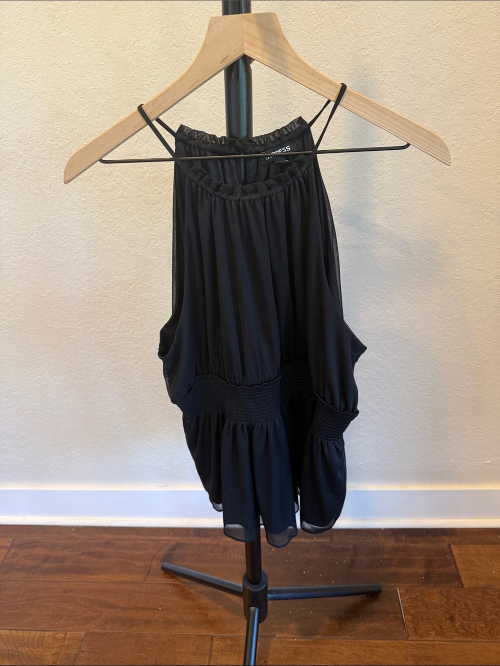 Express Black Ruffled Halter Chiffon Top
